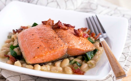 Crispy Salmon With Cannellini and Bacon is a Super Flavorful Weeknight Dinner | TASTE