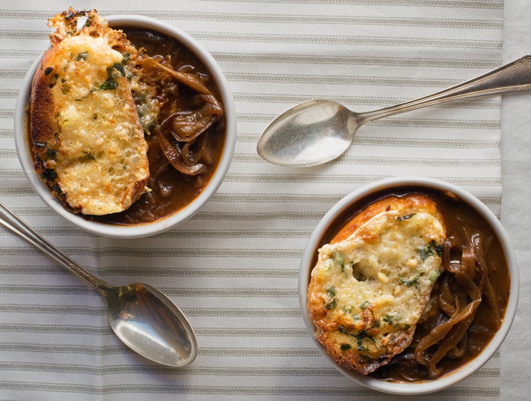 French Onion Soup With Herbed Cheese Toast And Caramelized Onions TASTE