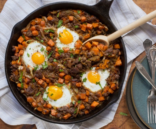 Sweet Potato Skillet Breakfast Recipe with Sausage and Eggs | TASTE