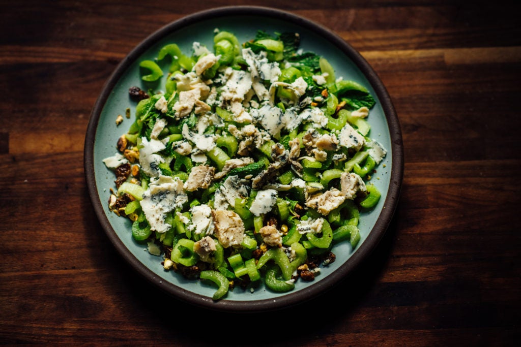 Celery Salad With Raisins, Pistachios, and Blue Cheese