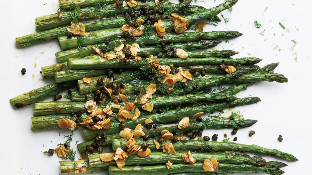 Roasted Asparagus with Almonds, Capers, and Dill