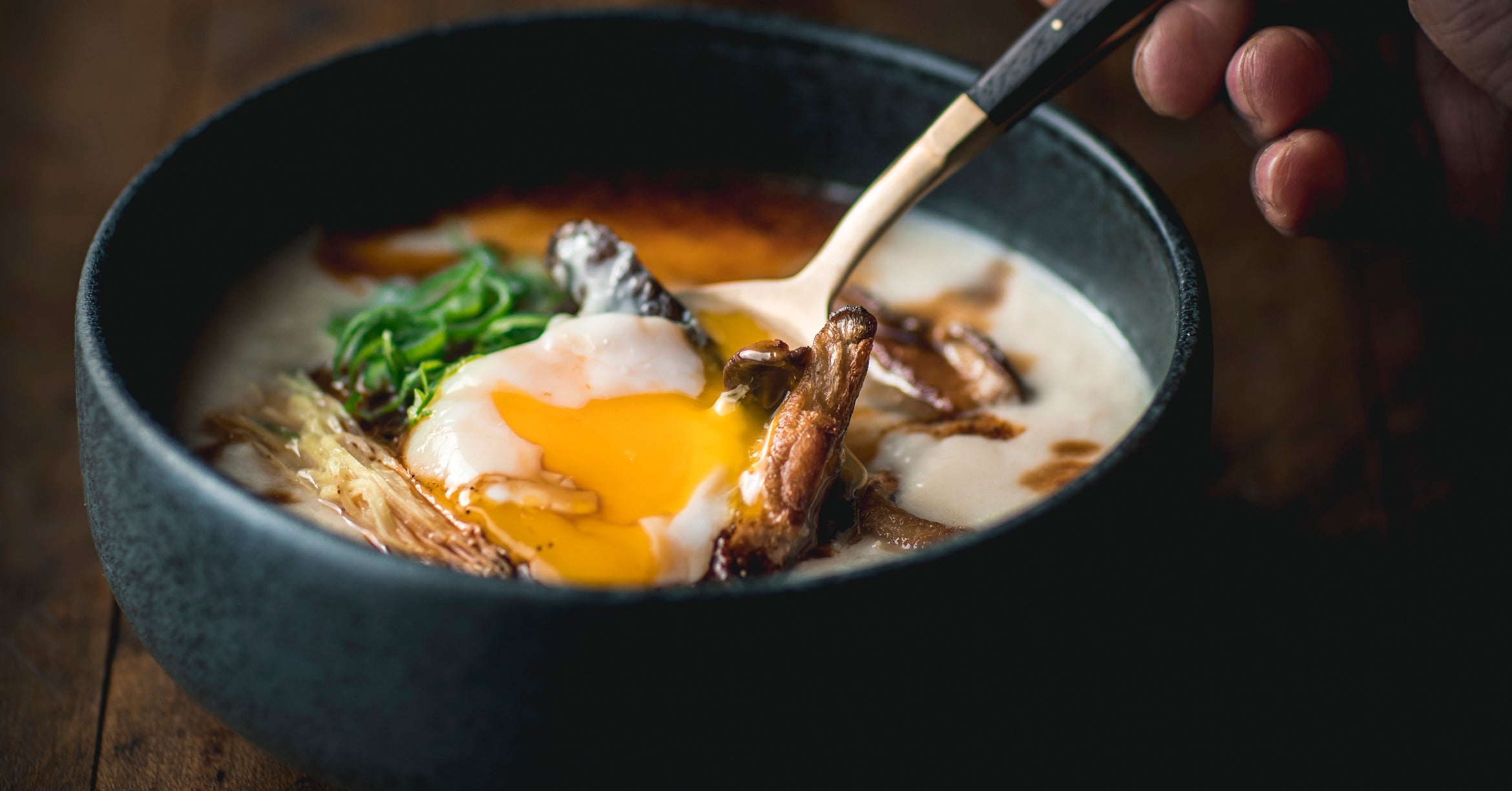 SlowCooked Eggs With Cauliflower Congee and Crispy Shiitake TASTE