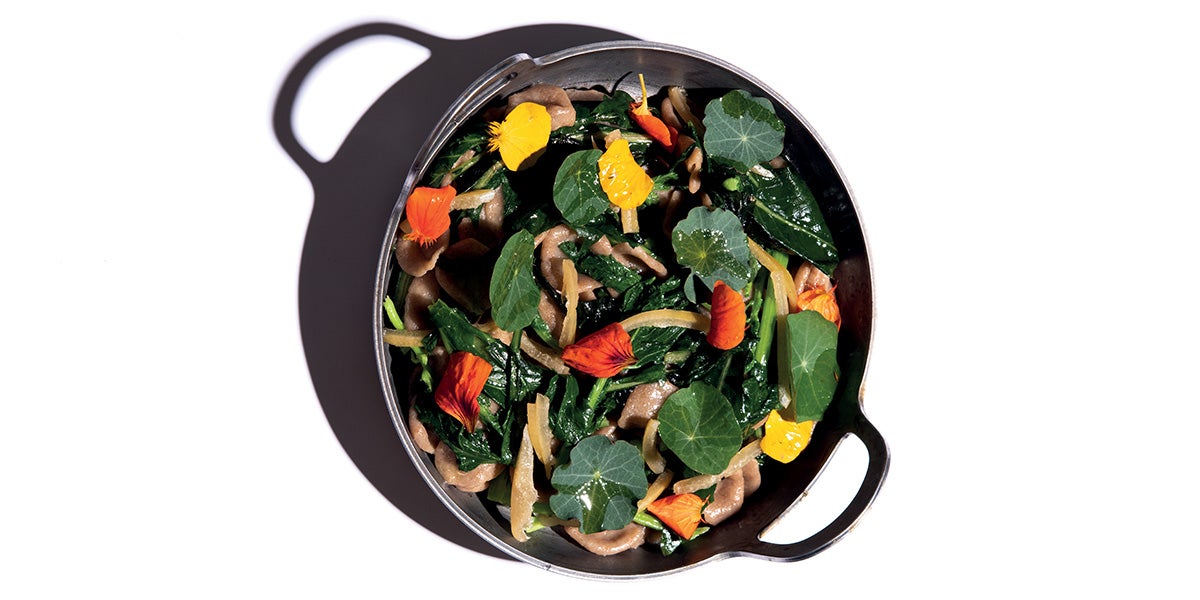 Rye Orecchiette with Flowering Broccoli Rabe, Preserved Lemon, and Garden Greens | TASTE