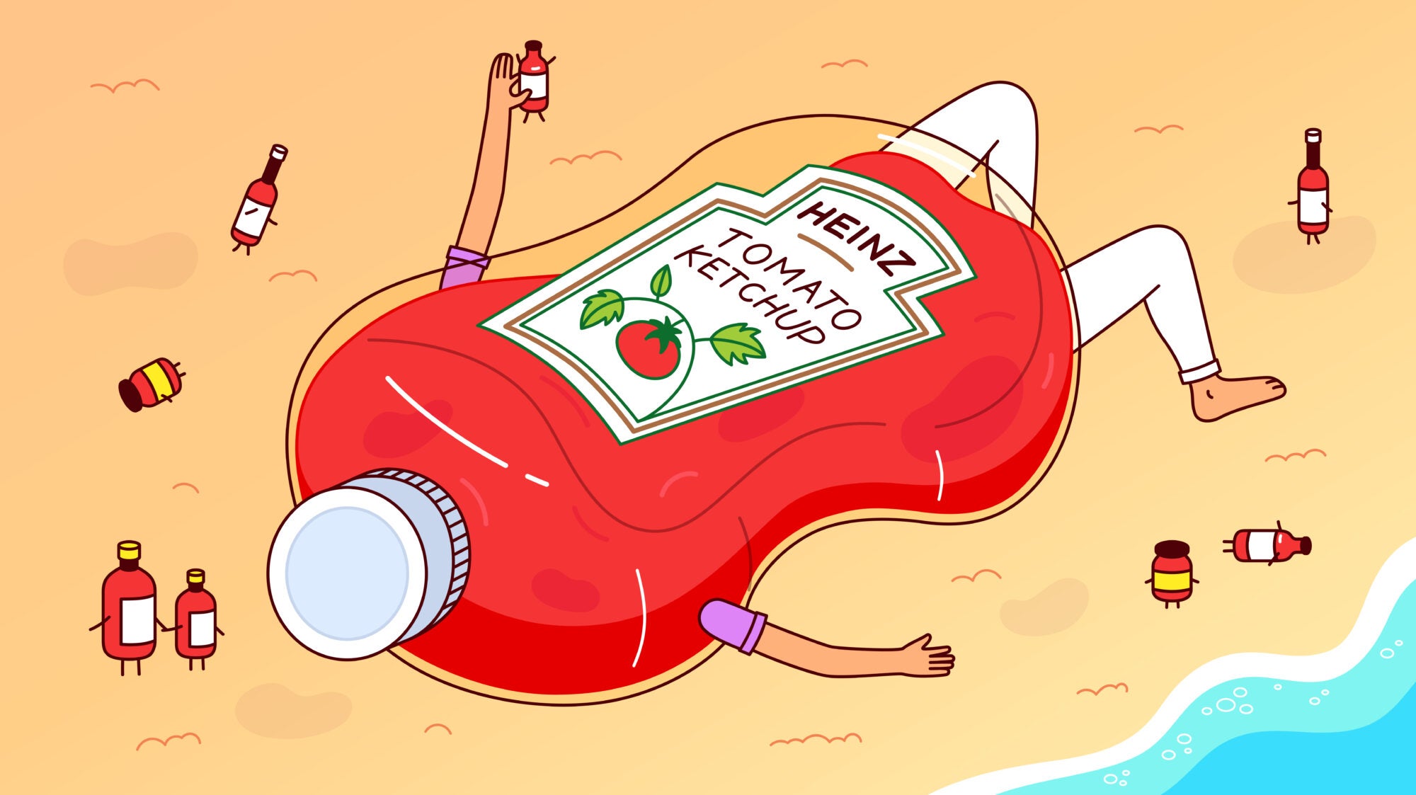 Hot Dog Squirting Ketchup and Mustard Cartoon Character Stock